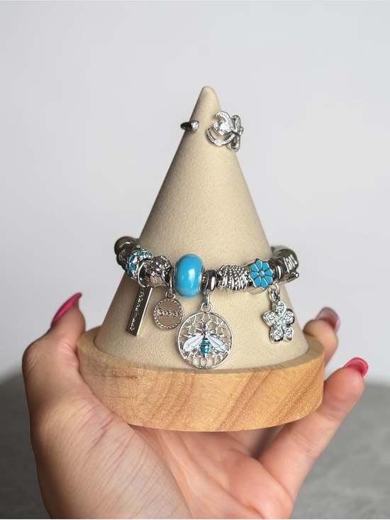 None Jewelry - Blue Bee Charm Bracelet with Ring